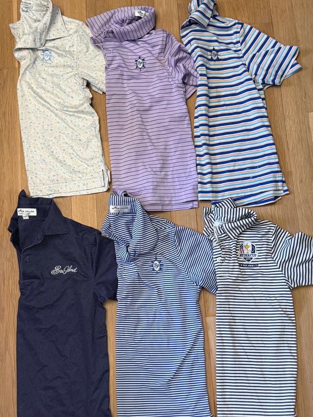 Peter Millar Kids Polo Lot — Navy, Light Purple, Blue & White Stripes (XS 5-6)